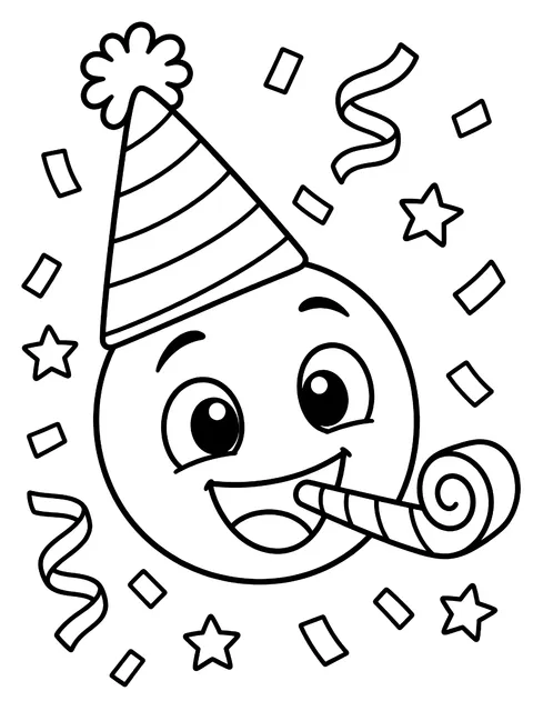 Party face with a hat and confetti coloring page