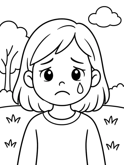 Sad face with one tear coloring page