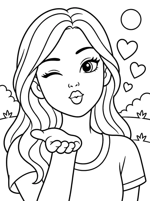 Face blowing a kiss coloring page