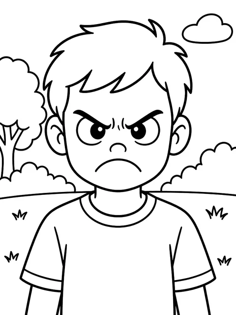 Angry face with a frown coloring page