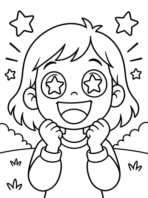 Excited face with star eyes coloring page
