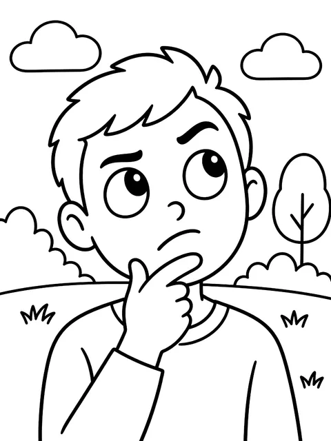 Thinking face with a raised eyebrow coloring page