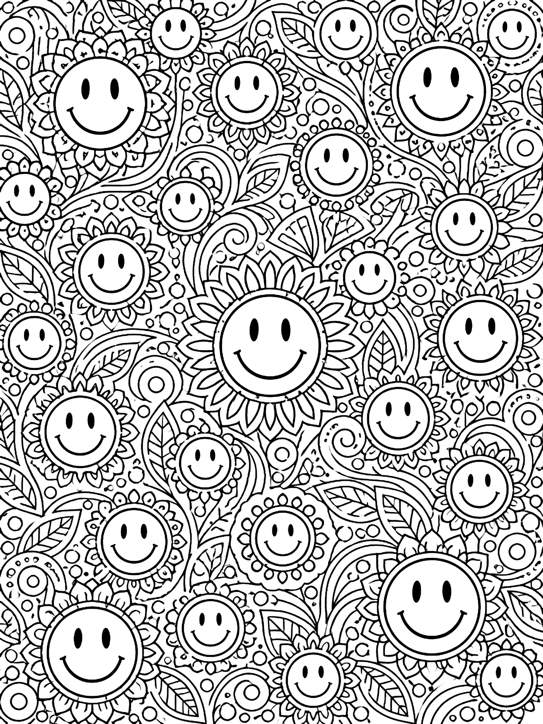 Detailed Pattern page of small smiley faces coloring page