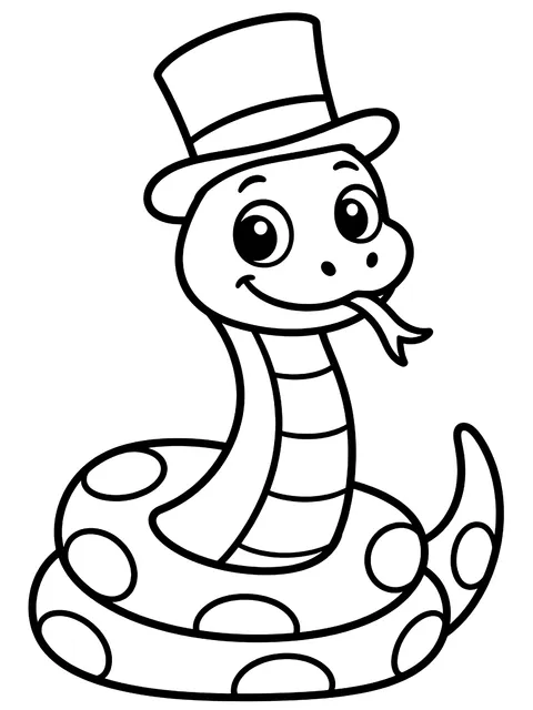 Easy Snake wearing a top hat coloring page