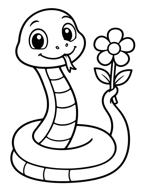 Easy Snake holding a flower in its tail coloring page