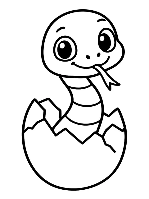 Easy Baby snake hatching from an egg coloring page