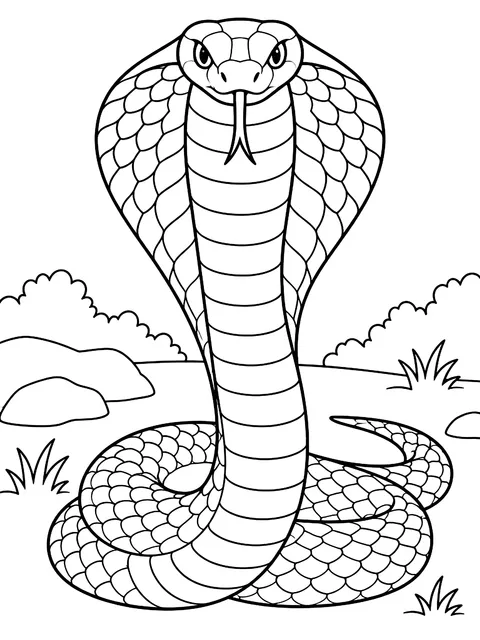 Cobra with its hood spread coloring page