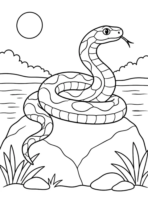 Snake basking on a rock coloring page