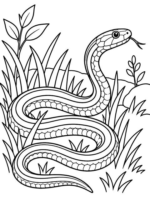 Garter snake in the grass coloring page