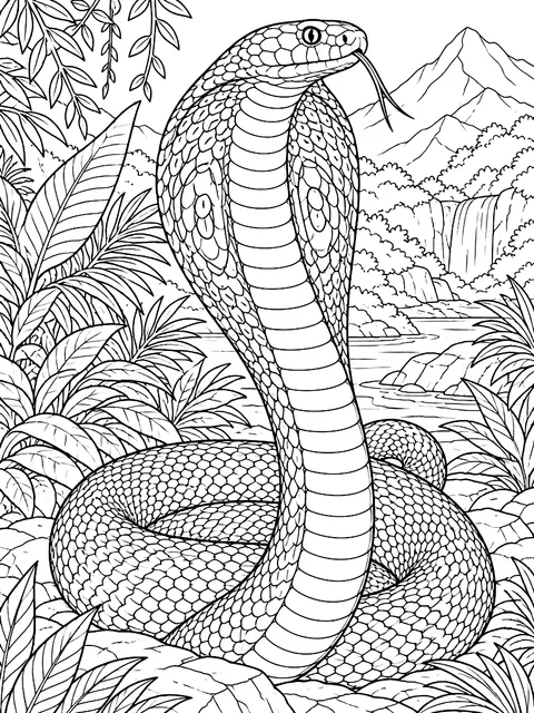 Detailed Realistic king cobra coloring page