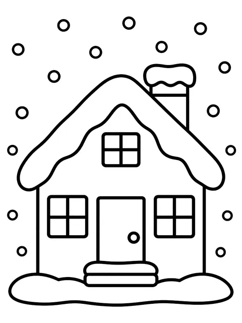 Easy Snow falling on a house coloring page