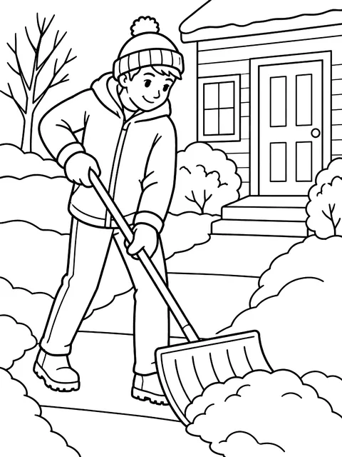 Shoveling the front walk coloring page