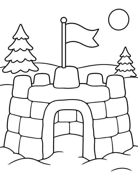Snow fort with a flag coloring page