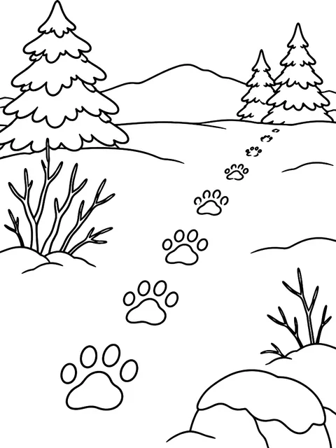 Animal tracks in the snow coloring page