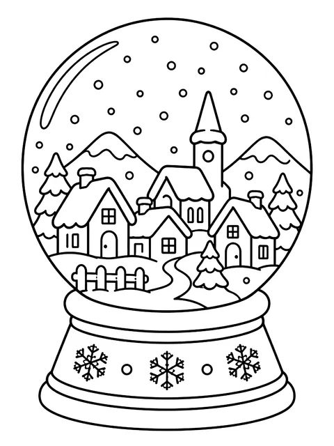 Snow globe with a tiny village coloring page