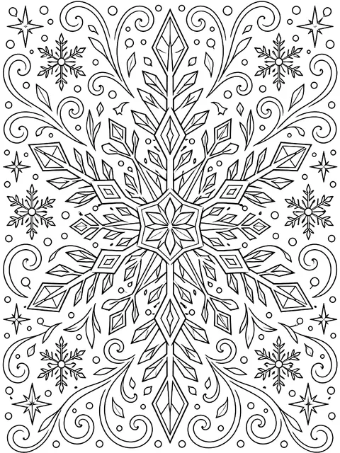 Detailed Intricate snowflake coloring page