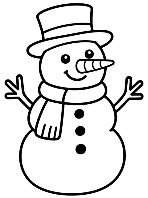 Easy Classic snowman with a carrot nose coloring page