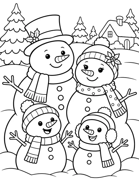 Snowman family coloring page