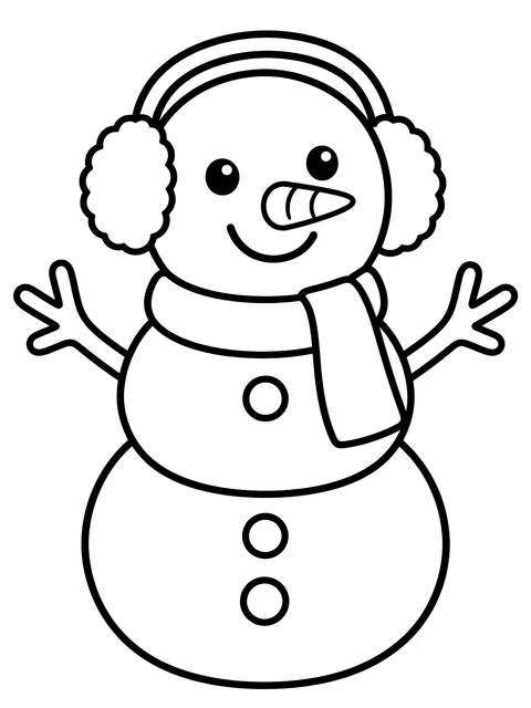 Easy Snowman wearing earmuffs coloring page