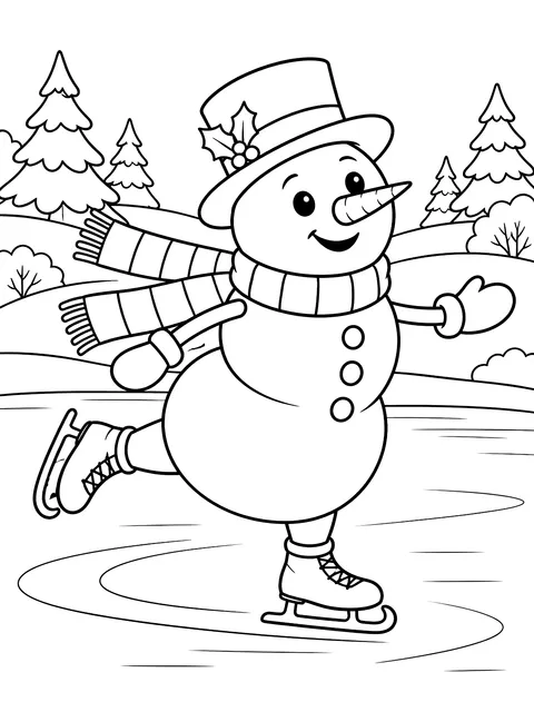 Snowman ice skating coloring page