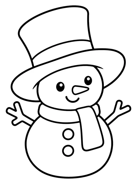 Easy Tiny snowman with a big hat coloring page