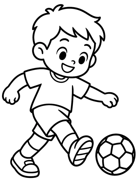 Easy Little kid kicking a ball coloring page