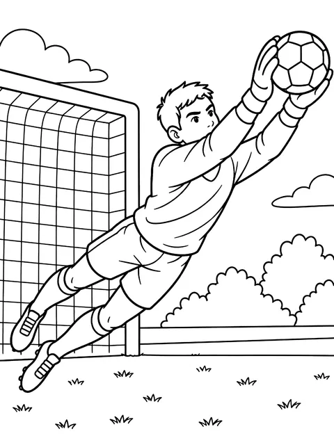 Goalkeeper diving save coloring page