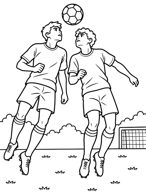 Two players going up for a header coloring page