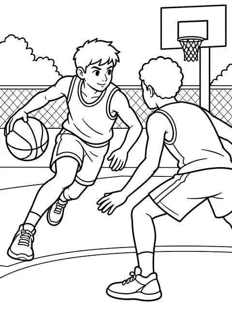 Dribbling past a defender coloring page