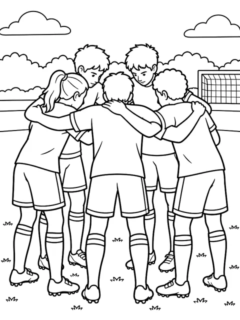 Team huddle before kickoff coloring page