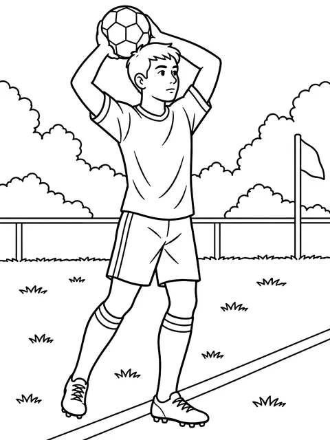Player taking a throw-in coloring page
