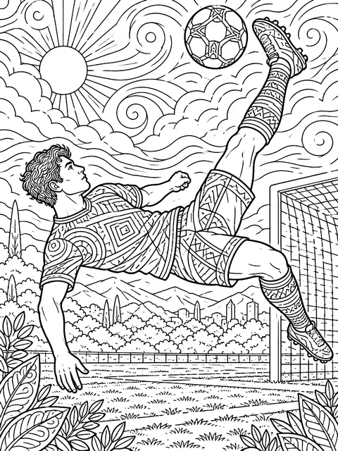 Detailed Bicycle kick coloring page