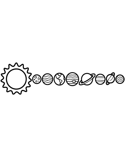 Easy Sun and eight planets in a row coloring page