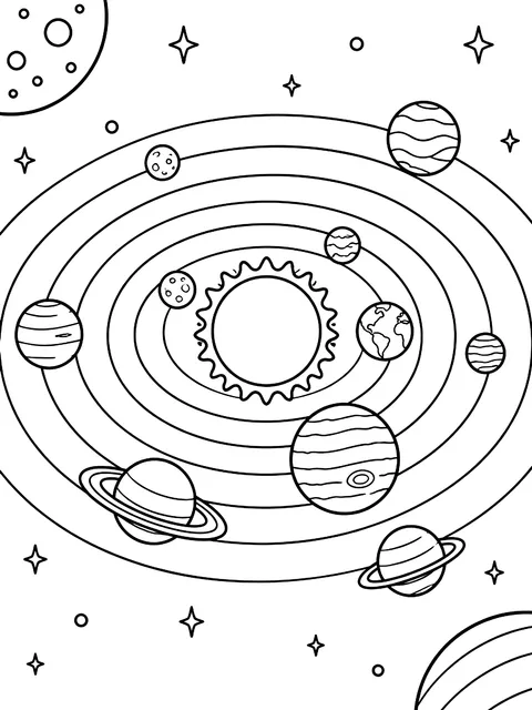 Solar system orbit map coloring page
