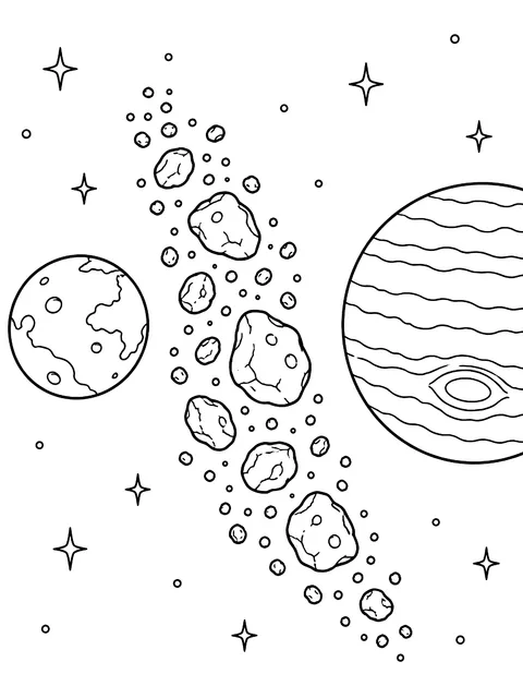 Asteroid belt between Mars and Jupiter coloring page