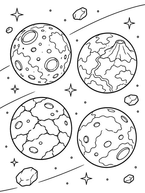 The four rocky planets coloring page