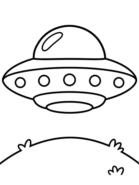 Easy UFO hovering over a hill coloring page