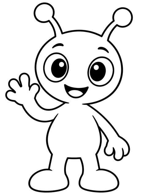 Easy Friendly alien waving coloring page