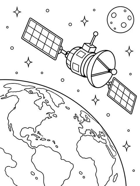 Satellite orbiting a planet coloring page