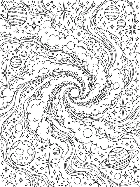 Detailed Nebula with swirling clouds coloring page
