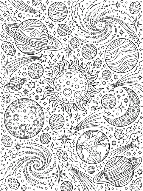Detailed Space doodle pattern page coloring page