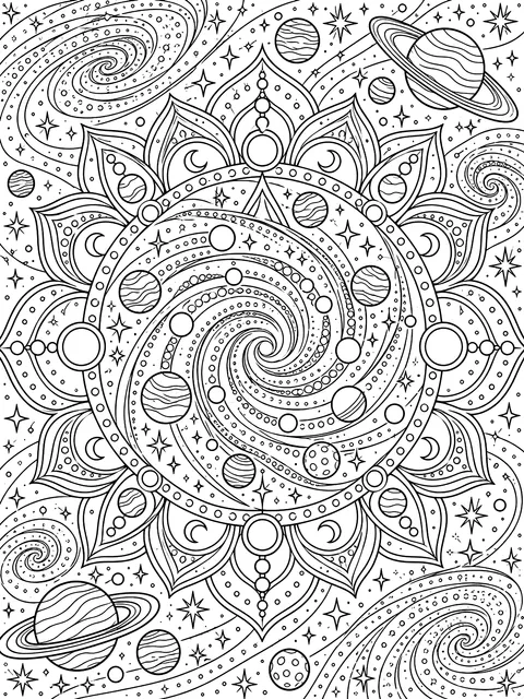 Detailed Galaxy mandala coloring page