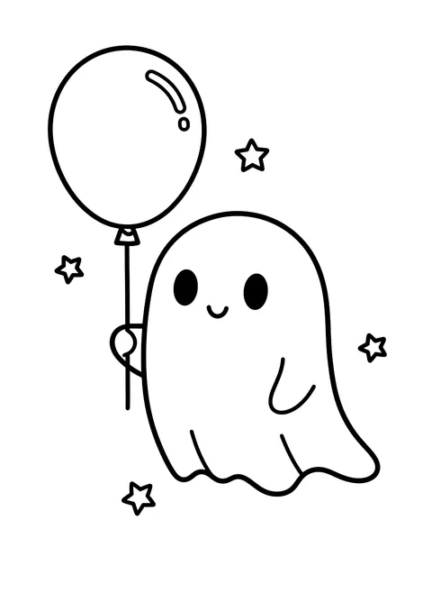 Easy Little ghost holding a balloon coloring page