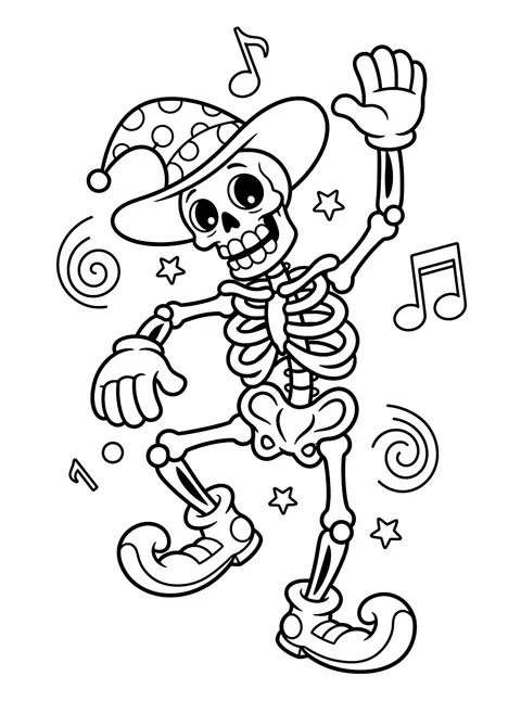 Easy Skeleton doing a silly dance coloring page