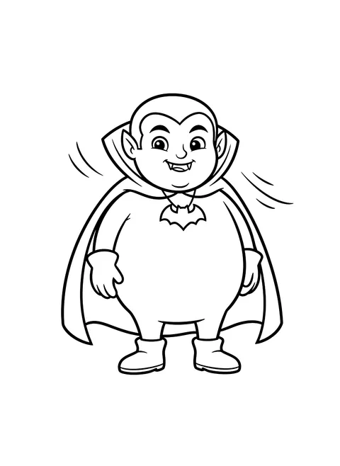 Easy Friendly cartoon vampire with a cape coloring page