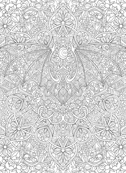 Detailed Bat wing mandala coloring page