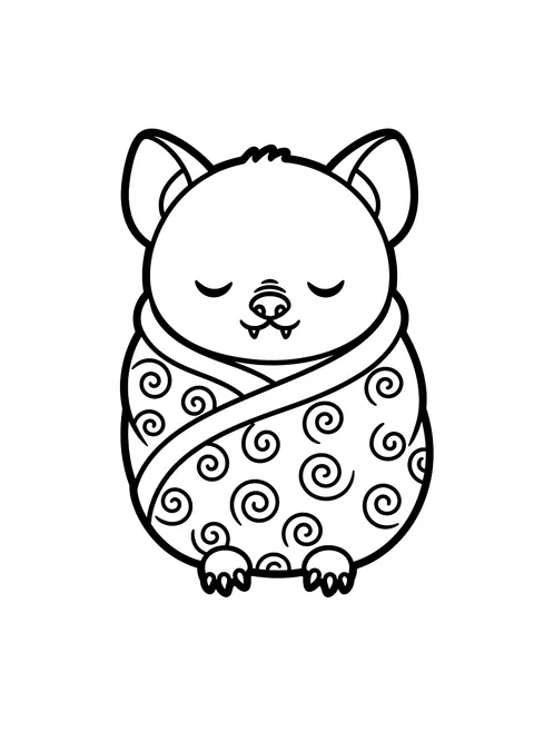 Easy Baby bat wrapped in a blanket coloring page