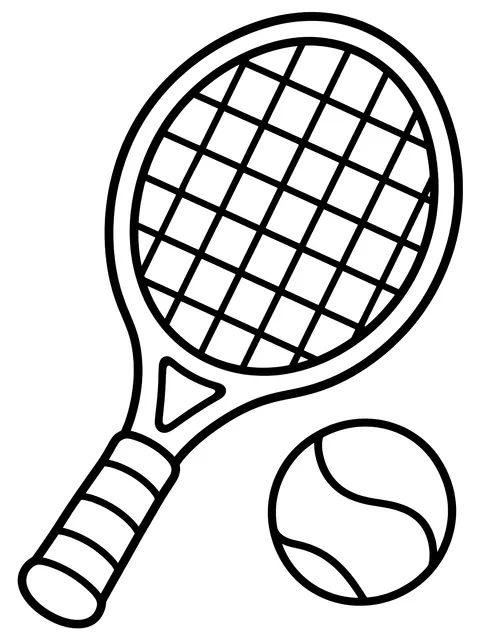 Easy Tennis racket and ball coloring page