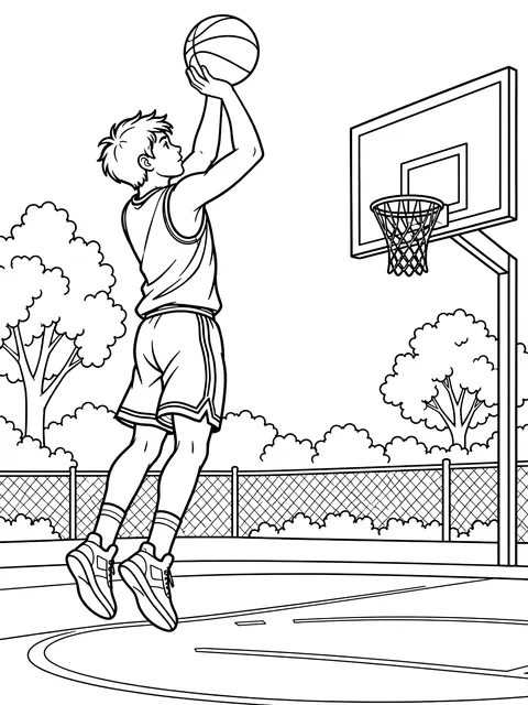 Basketball jump shot coloring page