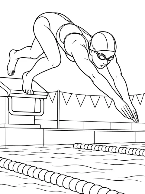 Swimmer diving off the block coloring page